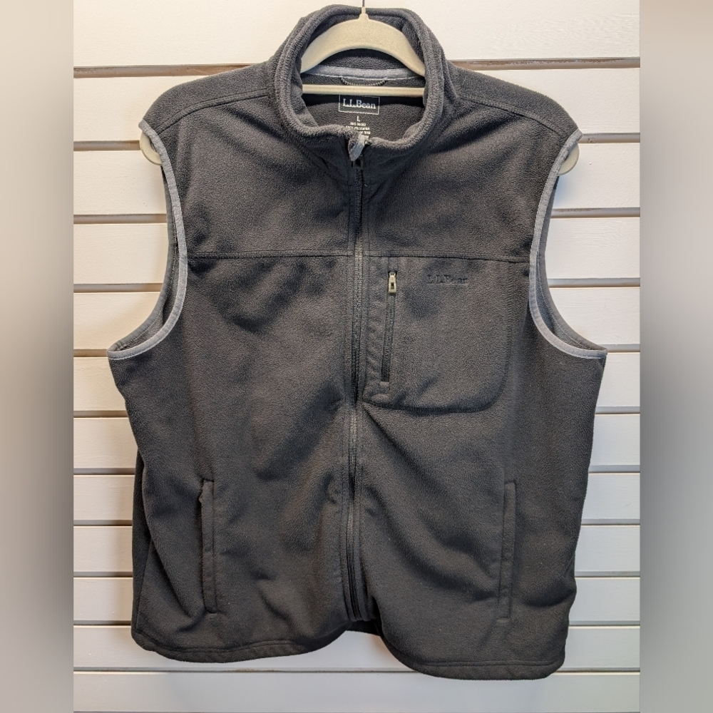 LL Bean Men's Black Polartec Sleeveless Full Zip Vest Large Reg EUC